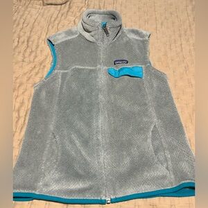 Patagonia Polartec Gray Teal Fleece Full Zip Vest Jacket Size Womens M